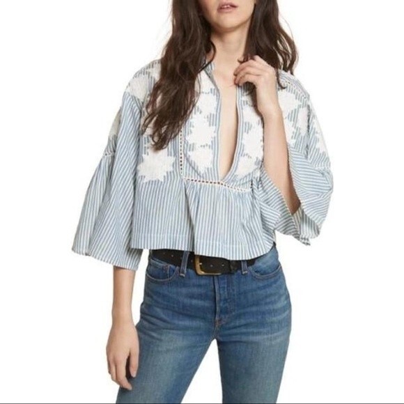 Free People Liya Embroidered Blouse Size Small - Picture 3 of 14